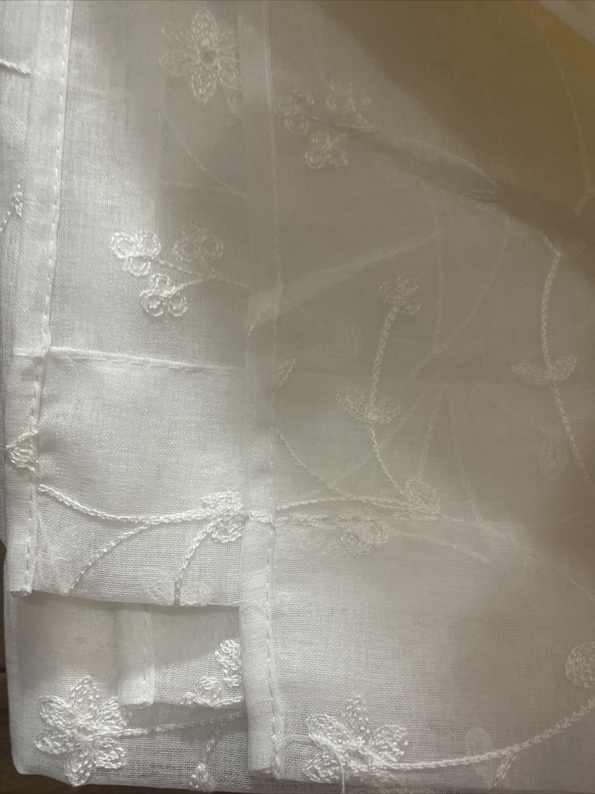 4 Laura Ashley VERNON Embroidered Floral Vines Sheer Cream Window Panels 38×84”