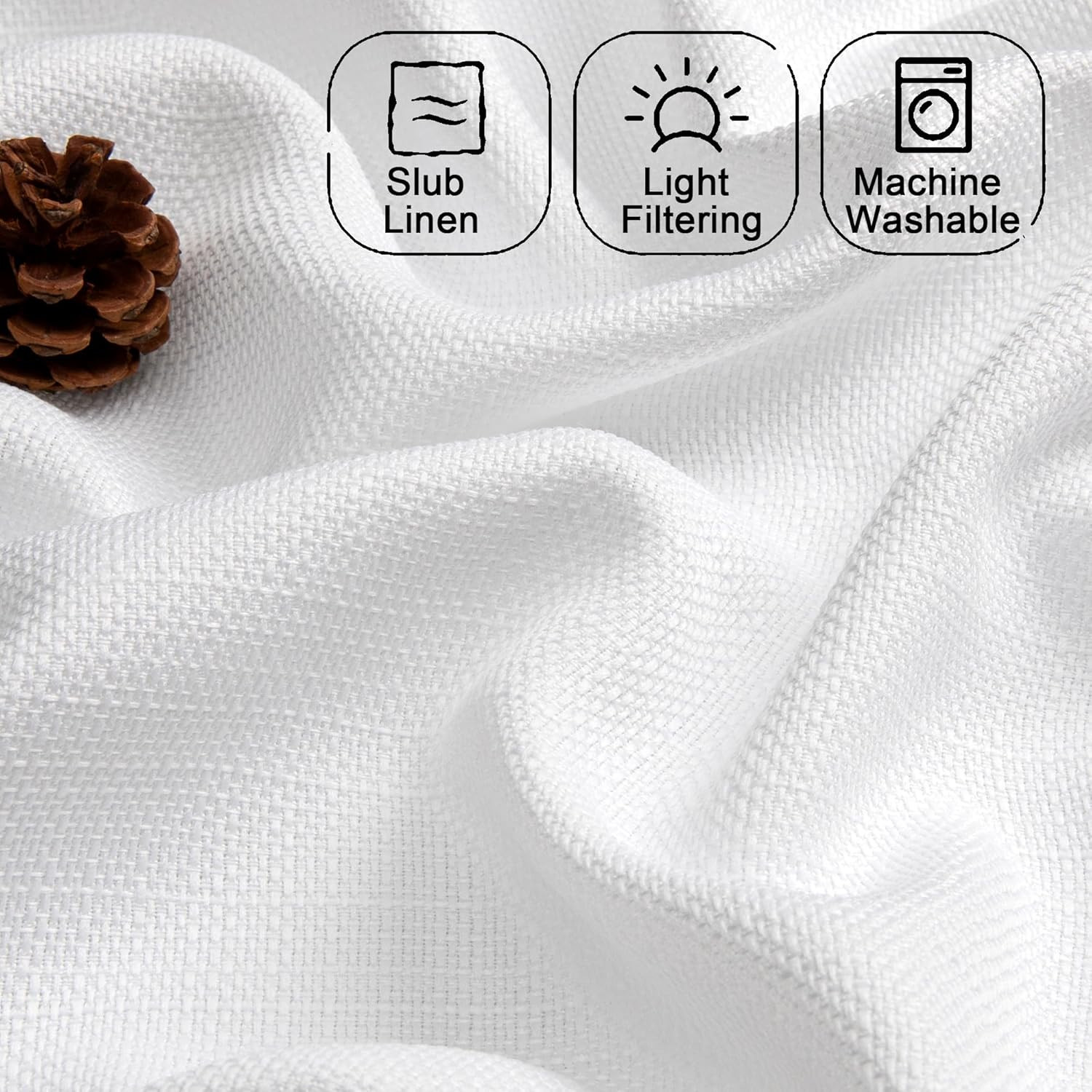 White Valance for Windows, Light Filtering Faux Linen Textured Semi Sheer Small