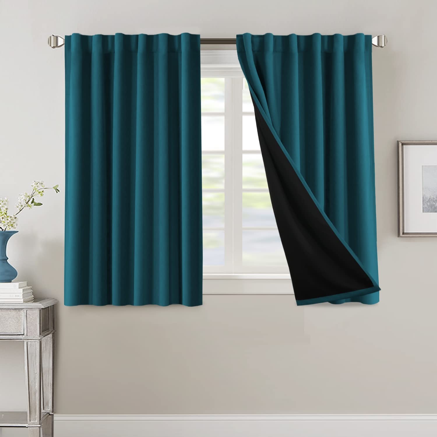 H.VERSAILTEX 100% Blackout Curtains 45in Dark Teal Thermal Insulated Room Darken