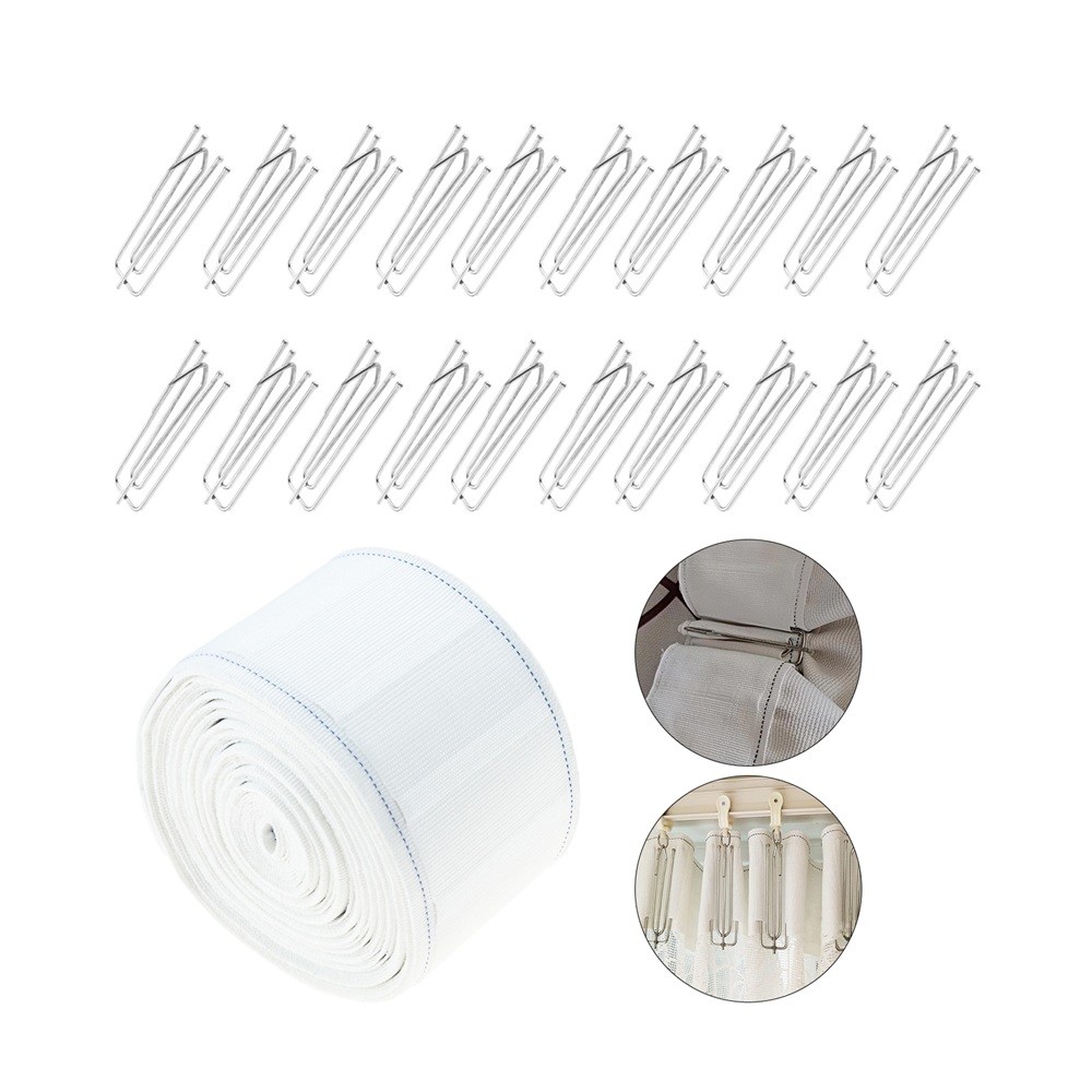 Polyster Curtain Tape and 20pcs Mounting Pleat Hooks Stainless Steel Home Decor