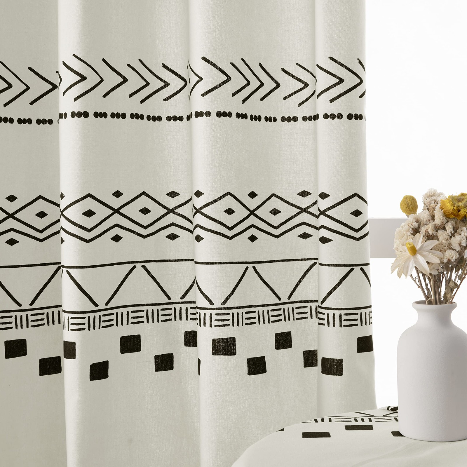 Boho Curtains 84 Inches Long for Bedroom,Mid Century Modern Cotton Canvas Semi