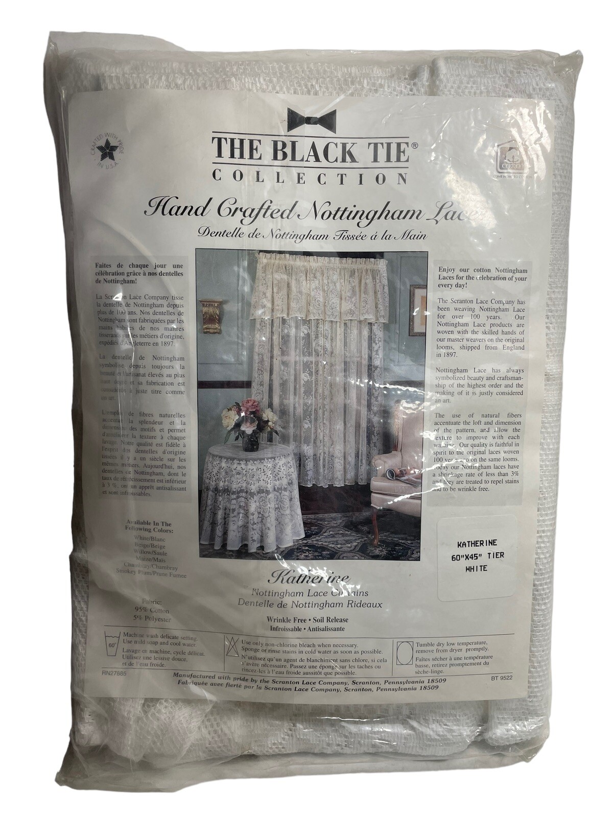 Vintage Scranton Lace White Nottingham 1 Tier Country Cottage 60″ W x 45″ L New