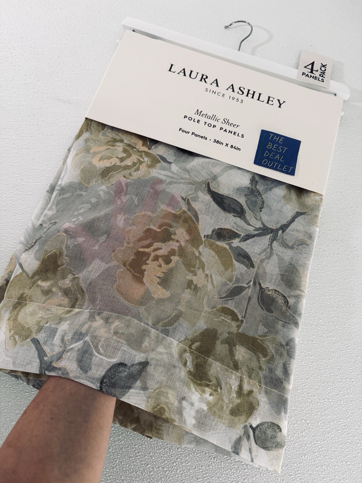 Laura Ashley Window Curtains 4 FOUR Panels 38 x 84 Gray Mustard Metallic Sheer