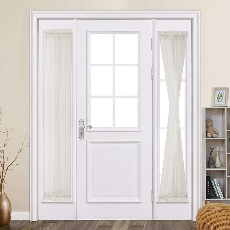Sheer Door Curtains 2 Panels Polyester Dual Rod Pockets Tie-Backs Home Décor New