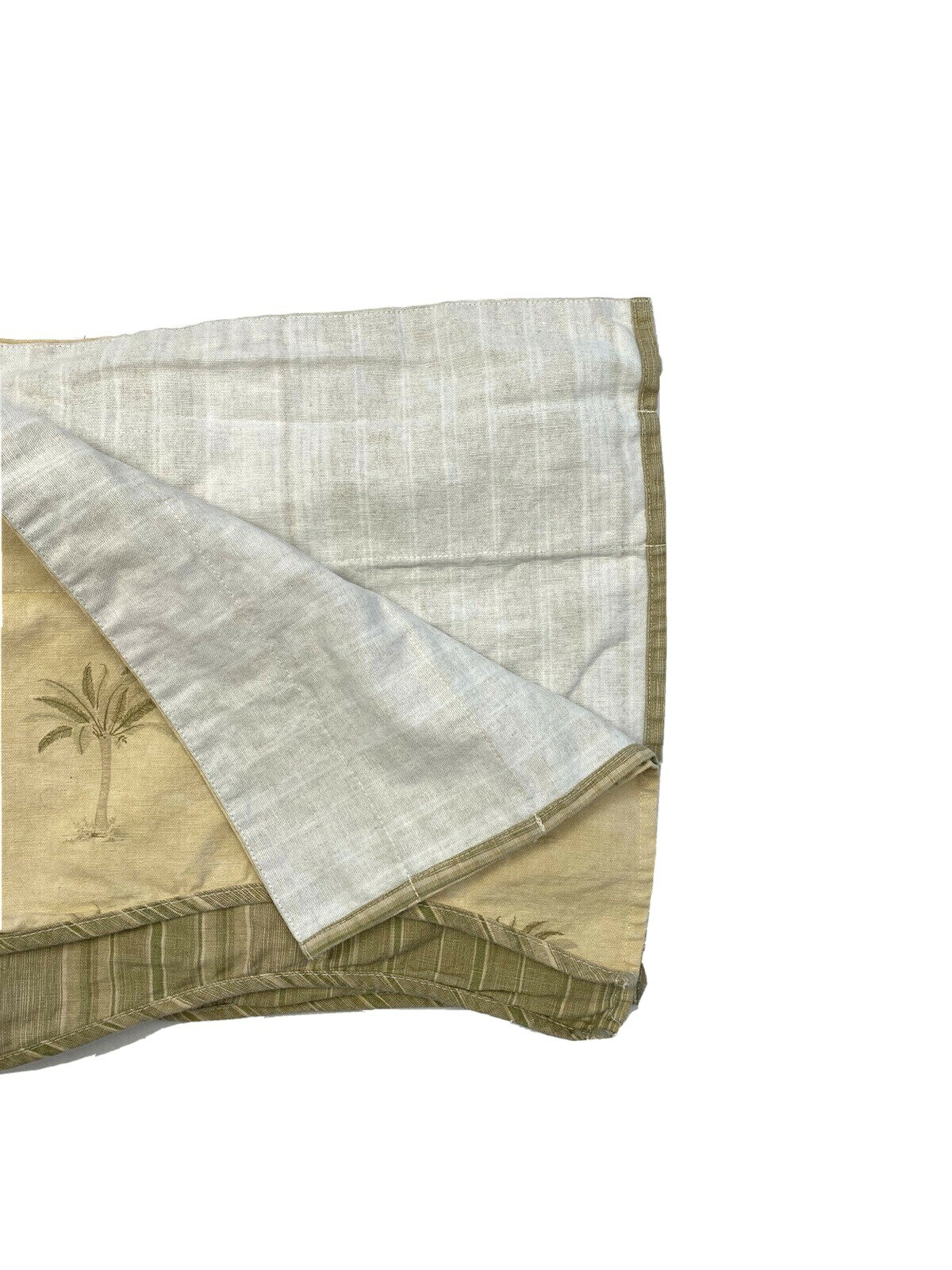 2 Discontinued Waverly Valances Curtains Neutral Green Stripe Palm Print Pair