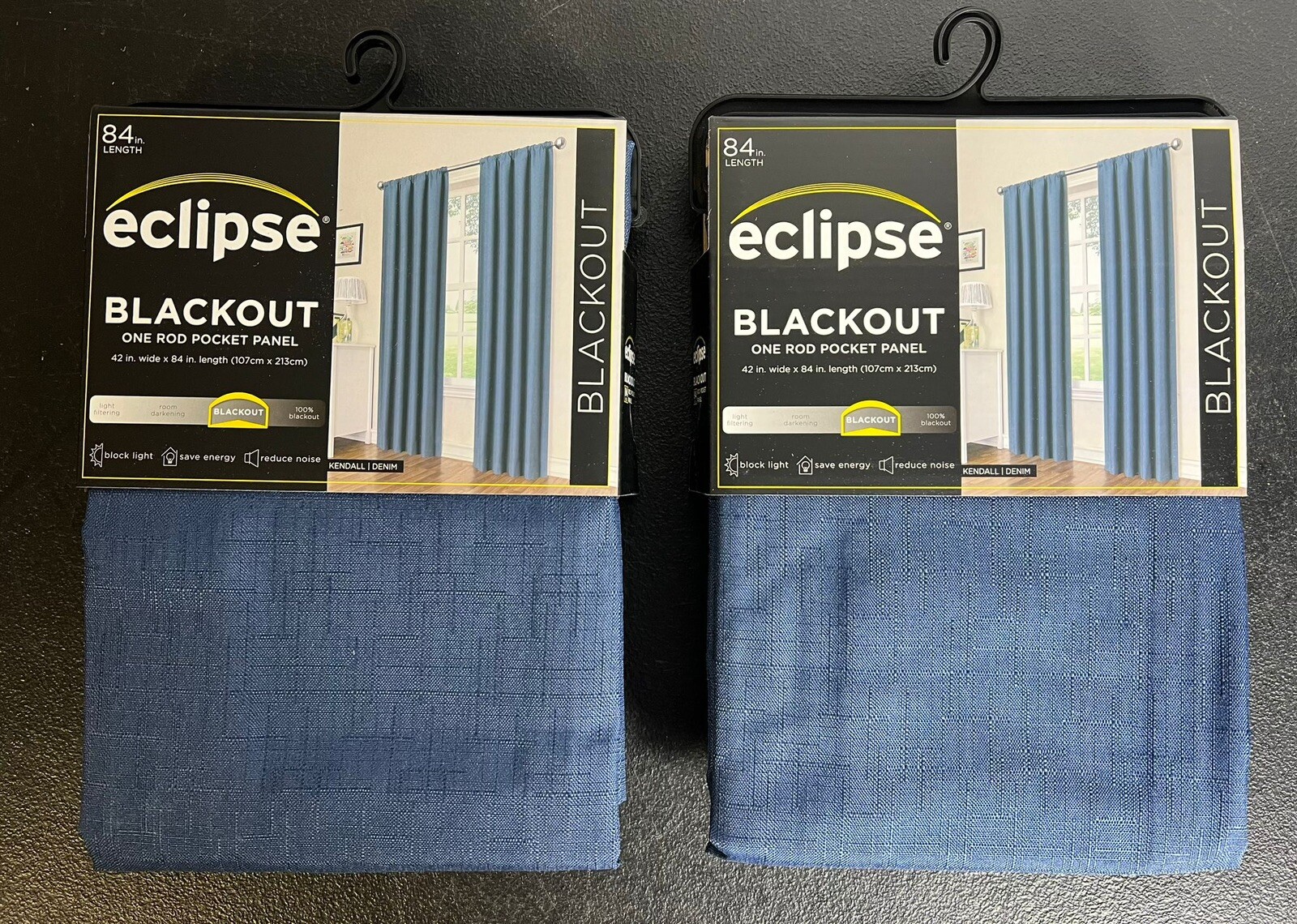 Lot Of 2 Eclipse Blackout One Rod Pocket Panel Denim Blue 42 x 84 in ThermaBack