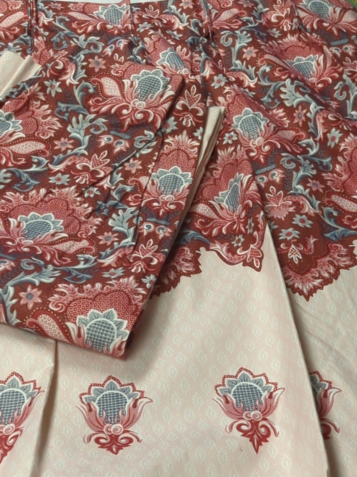 Vtg Custom Pinch Pleat Drapes Curtains Pink Grey Mauve Ivory 46×83″ Heavy Set