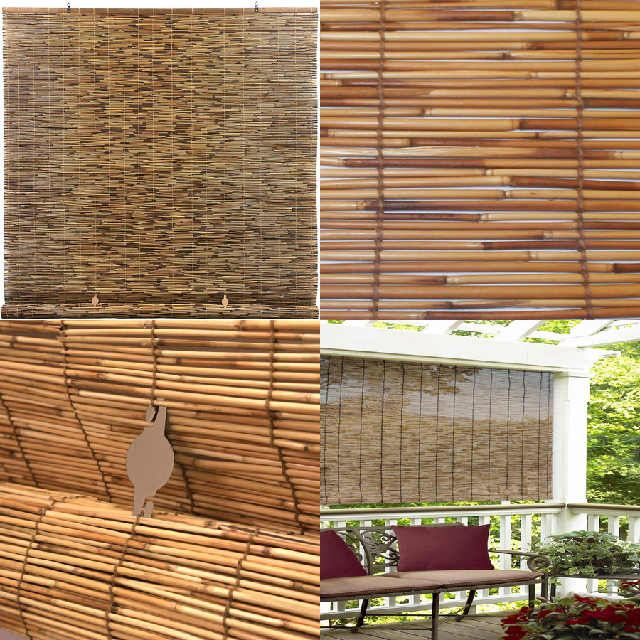 Cordless Roll Up Sun Shade Cocoa Bamboo Blinds Outdoor Home Patio Porch 60X72 in