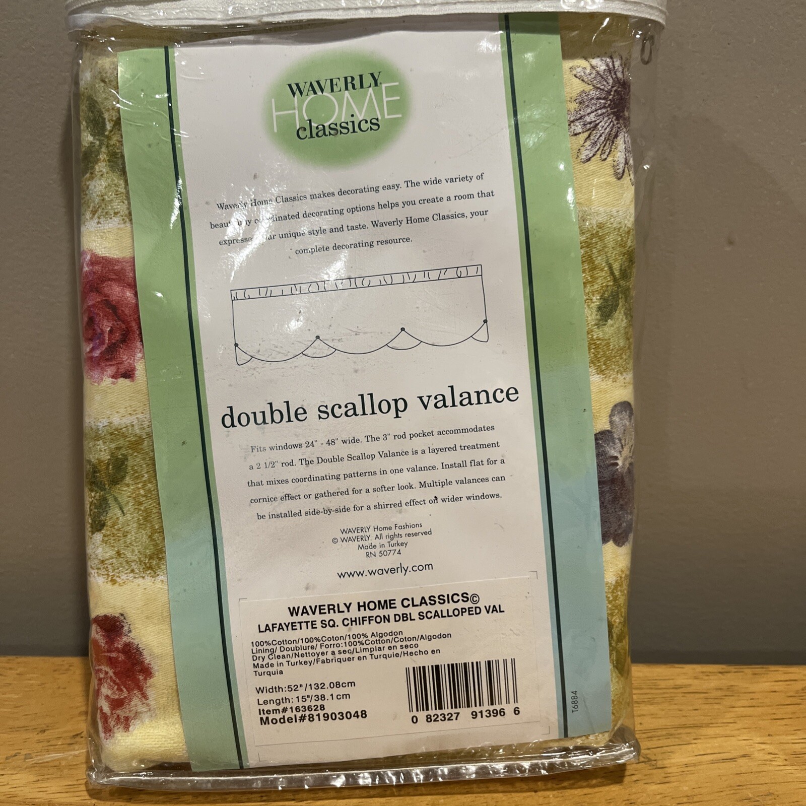 Waverly Lafayette Square Double Scalloped Valance Floral Stripe 52W” x 15L”