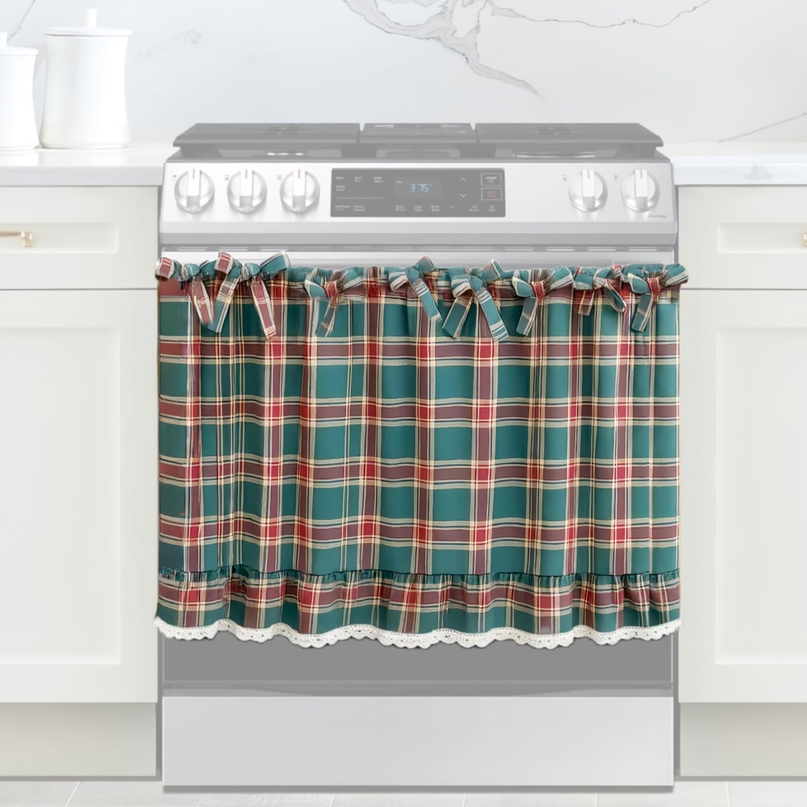 Green Handmade Oven Skirt for Farmhouse Kitchen Decor, Cotton Blend Stove Cov…