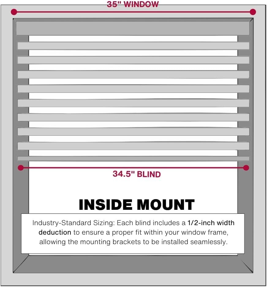 Cordless Mini Blind, 1″ Vinyl Slats, 35″ Wide x 60″ Long – White, Window Blin…
