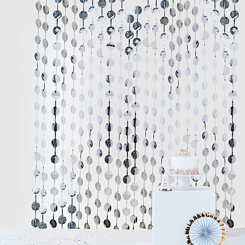 3 ft x 6.5 ft SILVER Metallic Round Foil Tassels Fringe CURTAINS Party Home