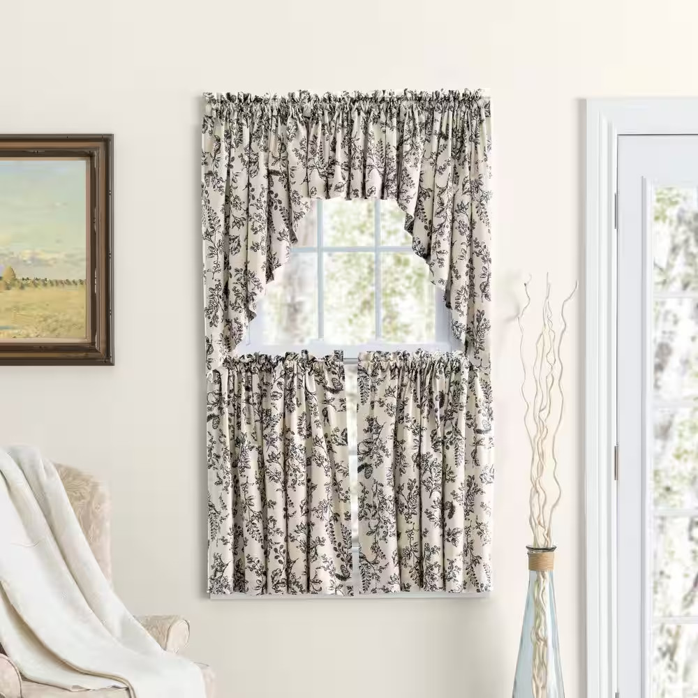 Waverly Garden 80 In. W X 36 In. L Tailored Swags in Black