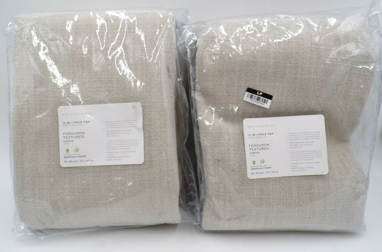 Pottery Barn Ferguson Textured Cotton Lined Drapes Panels Flax 50x 96″ S/2 #P490