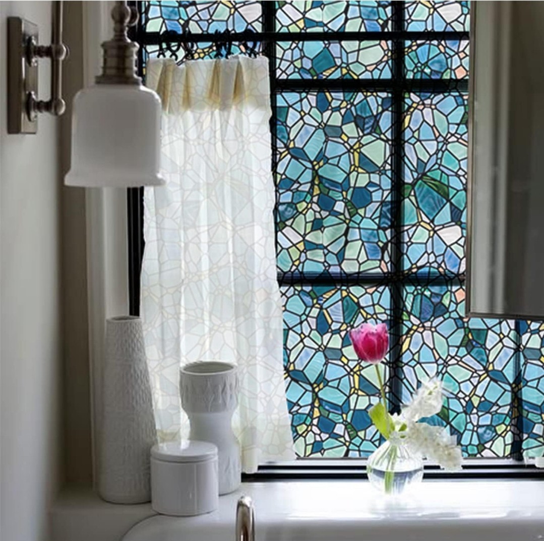 Flortlias Static Cling Window Film, Winter Blue Cobblestones 15.75″ x78.74″