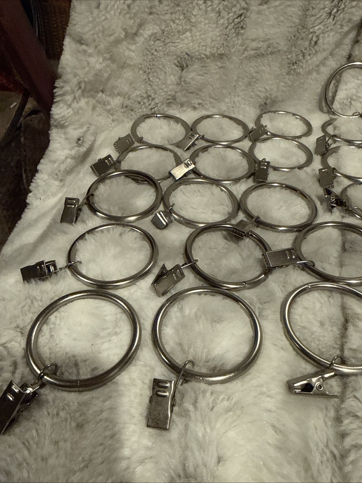 43 Curtain Rings with 2 1/4” Clips 1 3/4” Opening Silver Stainless Steel Hangers