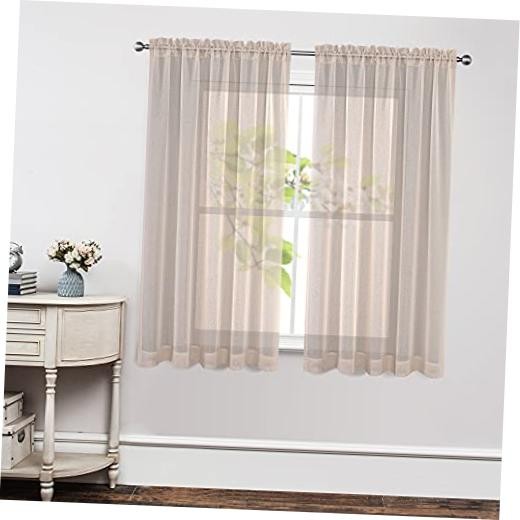 Sheer Curtains 63 Inch Length 2 Panels Set, Rod 54″W x 63″L (Pack of 2) Linen