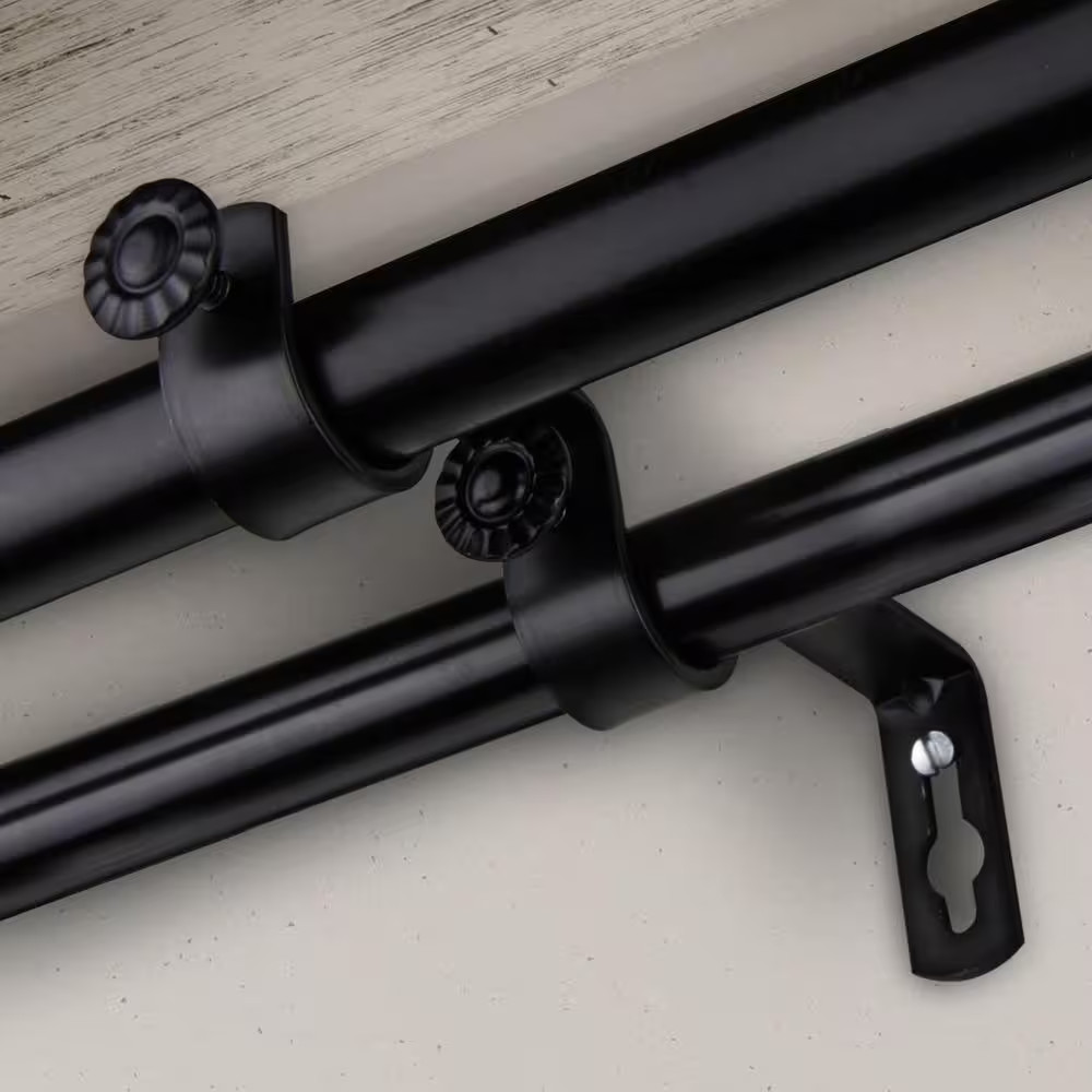 Black Metal Double 6 In. Projection Curtain Rod Bracket (Set of 2)