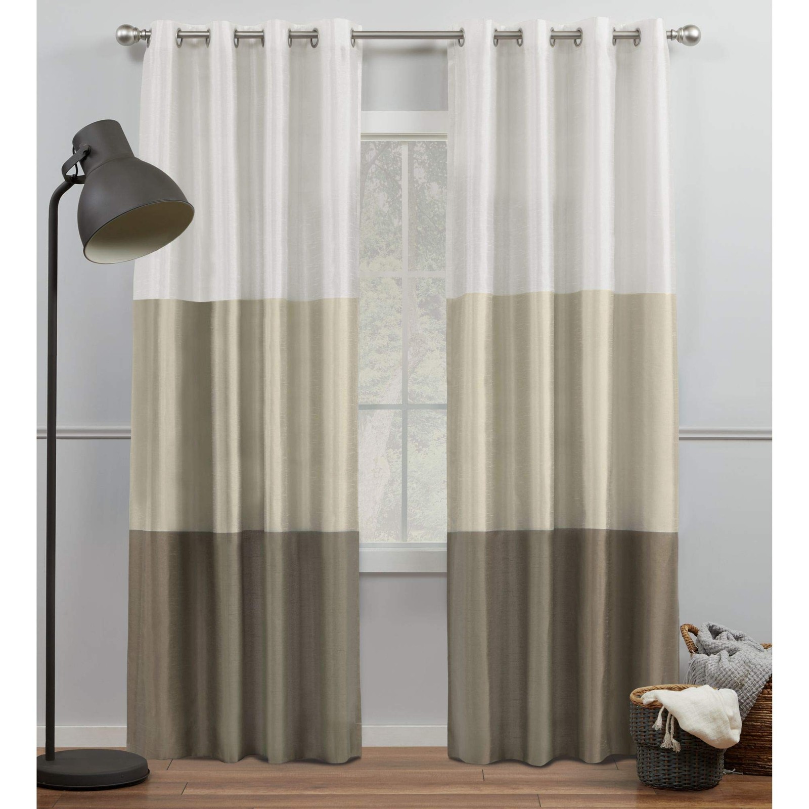 Curtains Chateau Striped Faux Silk Curtain, Eyelet, 137 x 213 cm, …