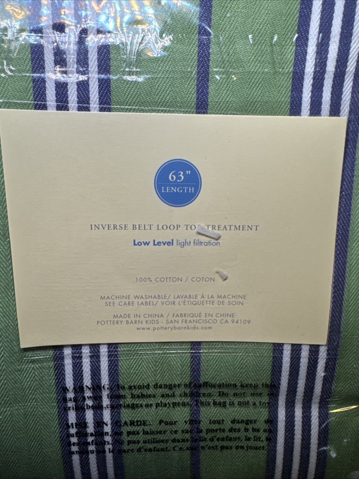 2 GREEN Pottery Barn Kids Classic Stripe Panel Inverse Belt Loop 63″ L / 44″W