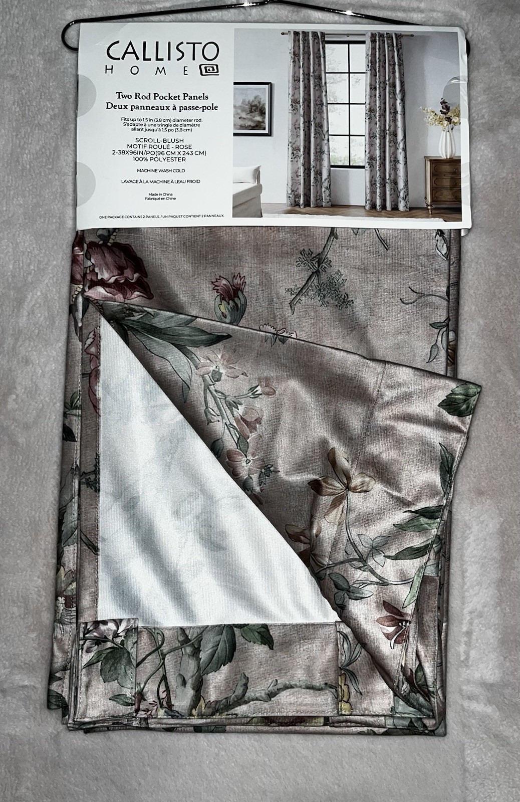 1-NWT CALLISTO HOME FLORAL PRINT BLUSH CURTAINS SET OF 2 PANELS SIZE 38”x 96”