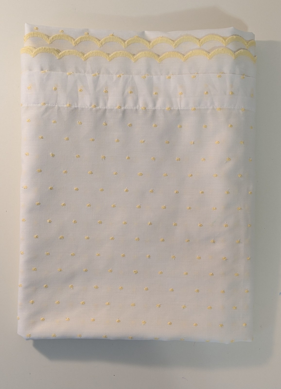 Set of 4 Handmade Swiss Dot Curtain Panels White&Yellow 51″ LONG X 73″ WIDE