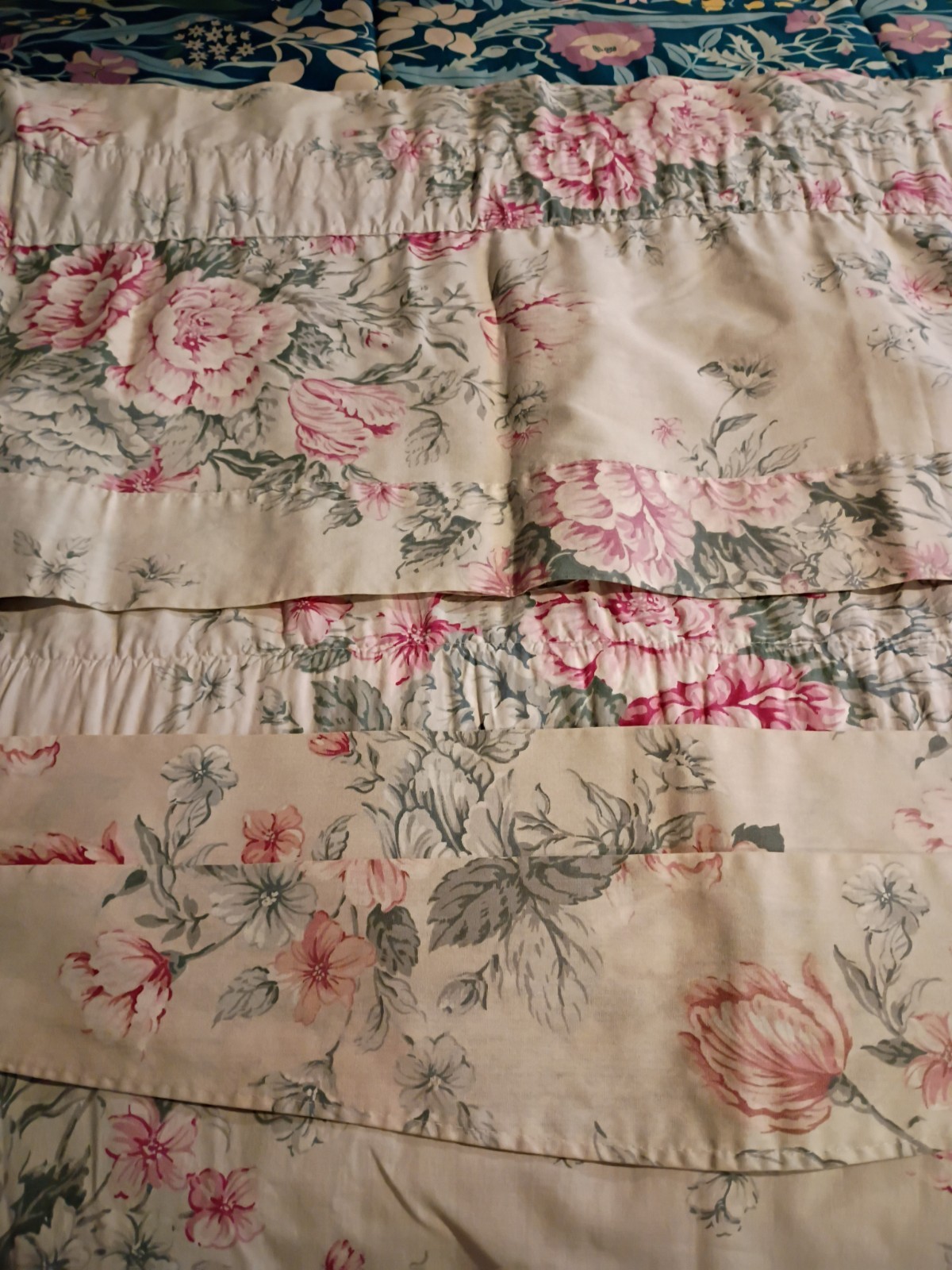 VINTAGE ROSE WINDOW CURTAINS (1 Pair, 64×85”) Valance Panel And Tiebacks “USA”
