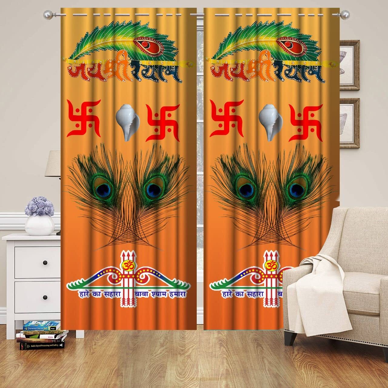 3D Digital Print god Curtains Eyelet Polyster for Pooja Room 4 x 9 feet set of 2