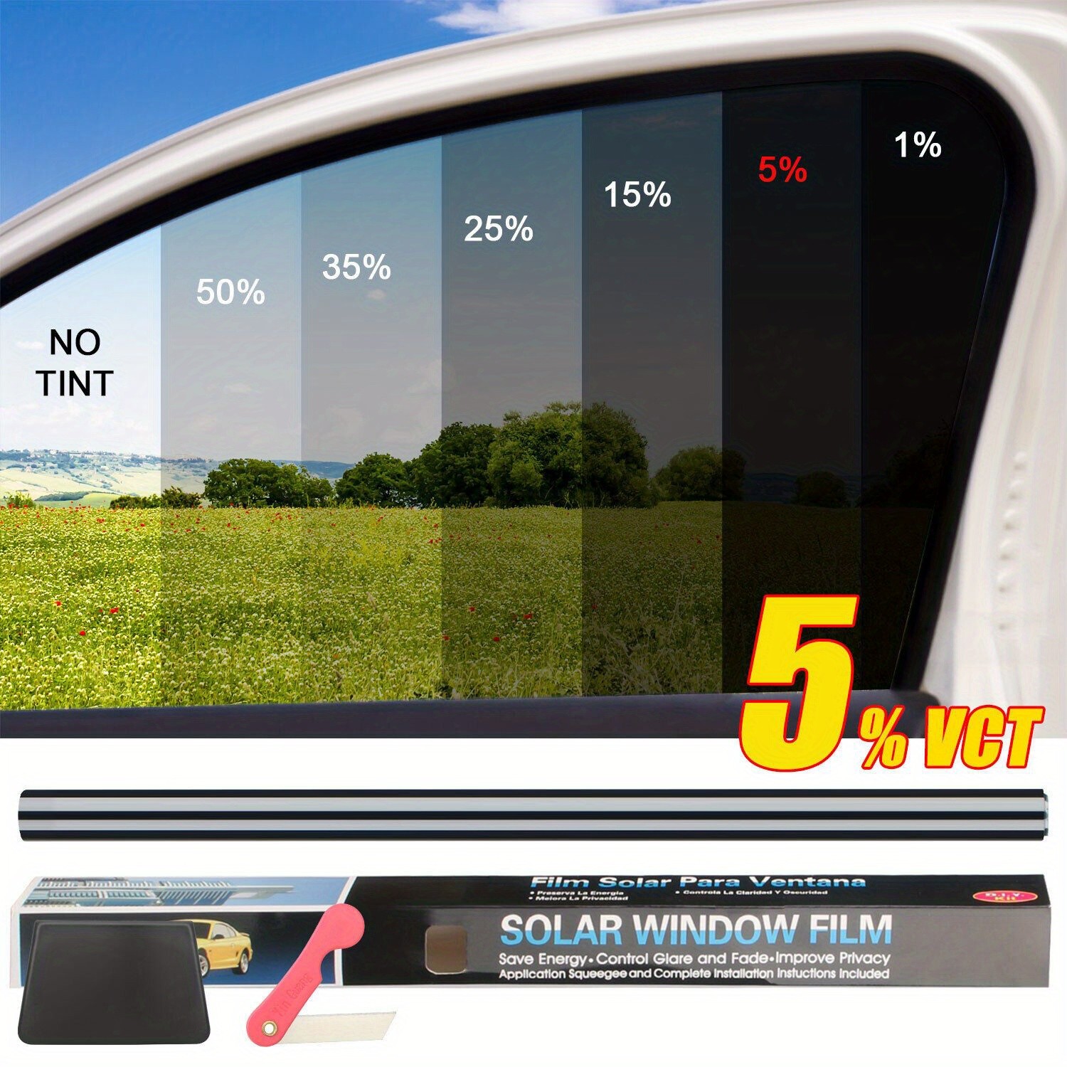 10/20FT Car Window Film Coloring Film Roll 1-50%VLT UV Protection Sticker Film