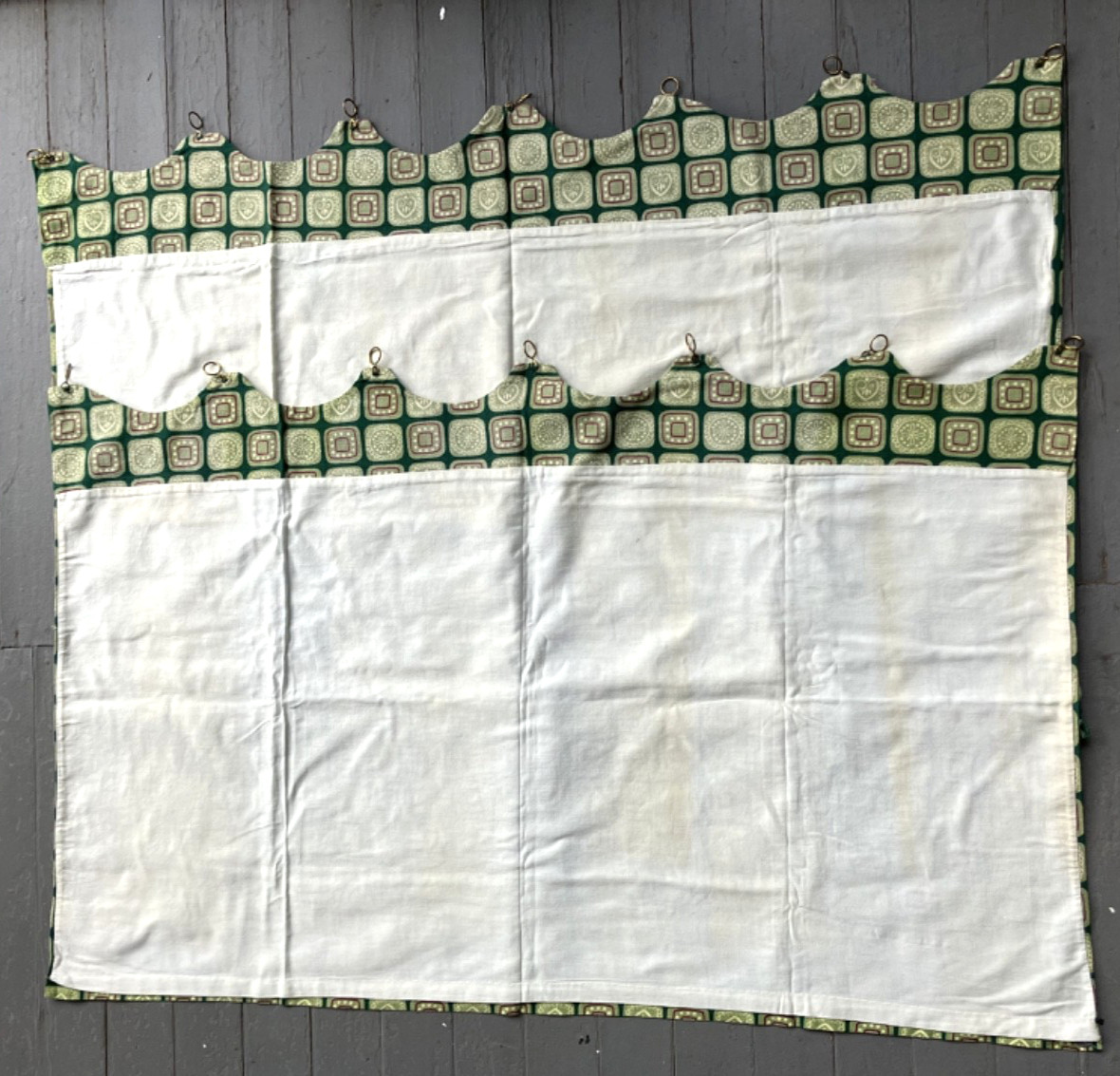 VTG Abstract Geometric CAFE’ CURTAINS green MCM 27″h x 45″ w (90″) PAIR