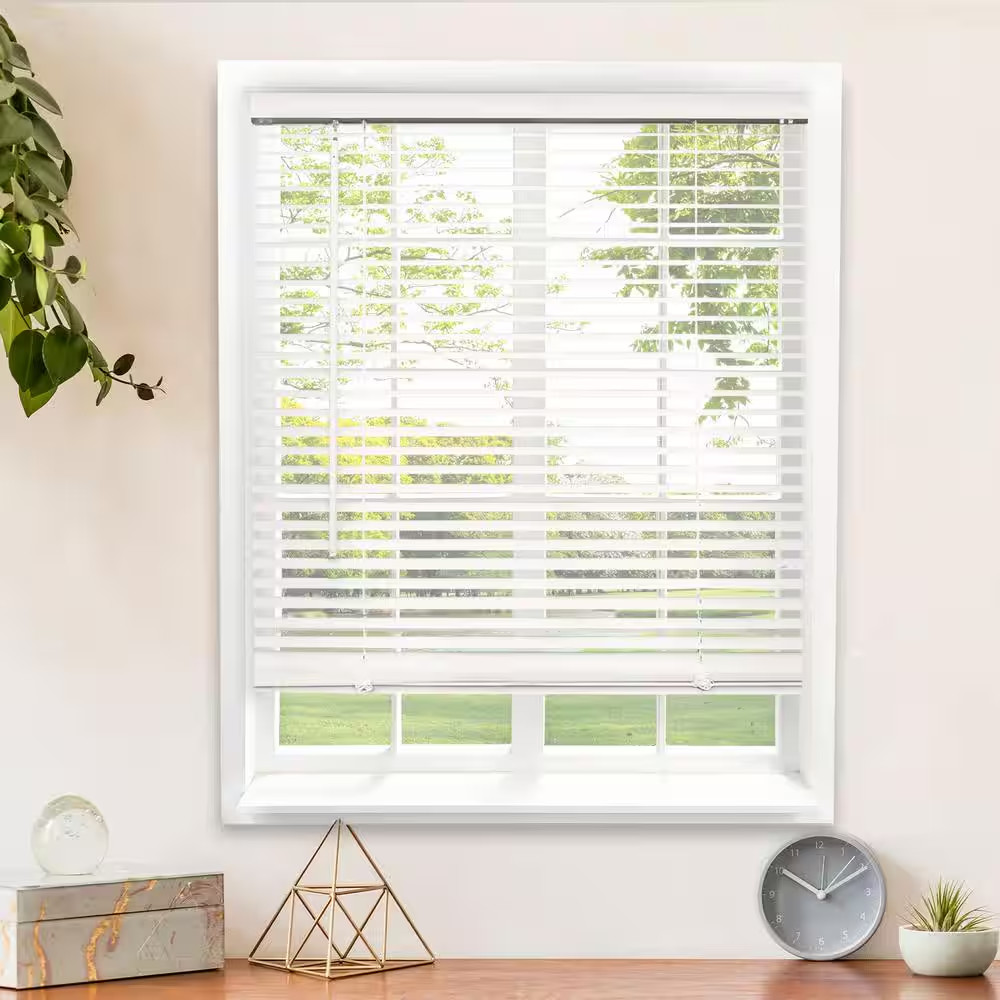 White Cordless 1 In. Vinyl Mini Blind – 70 In. W X 48 In. L Free Shipping NEW