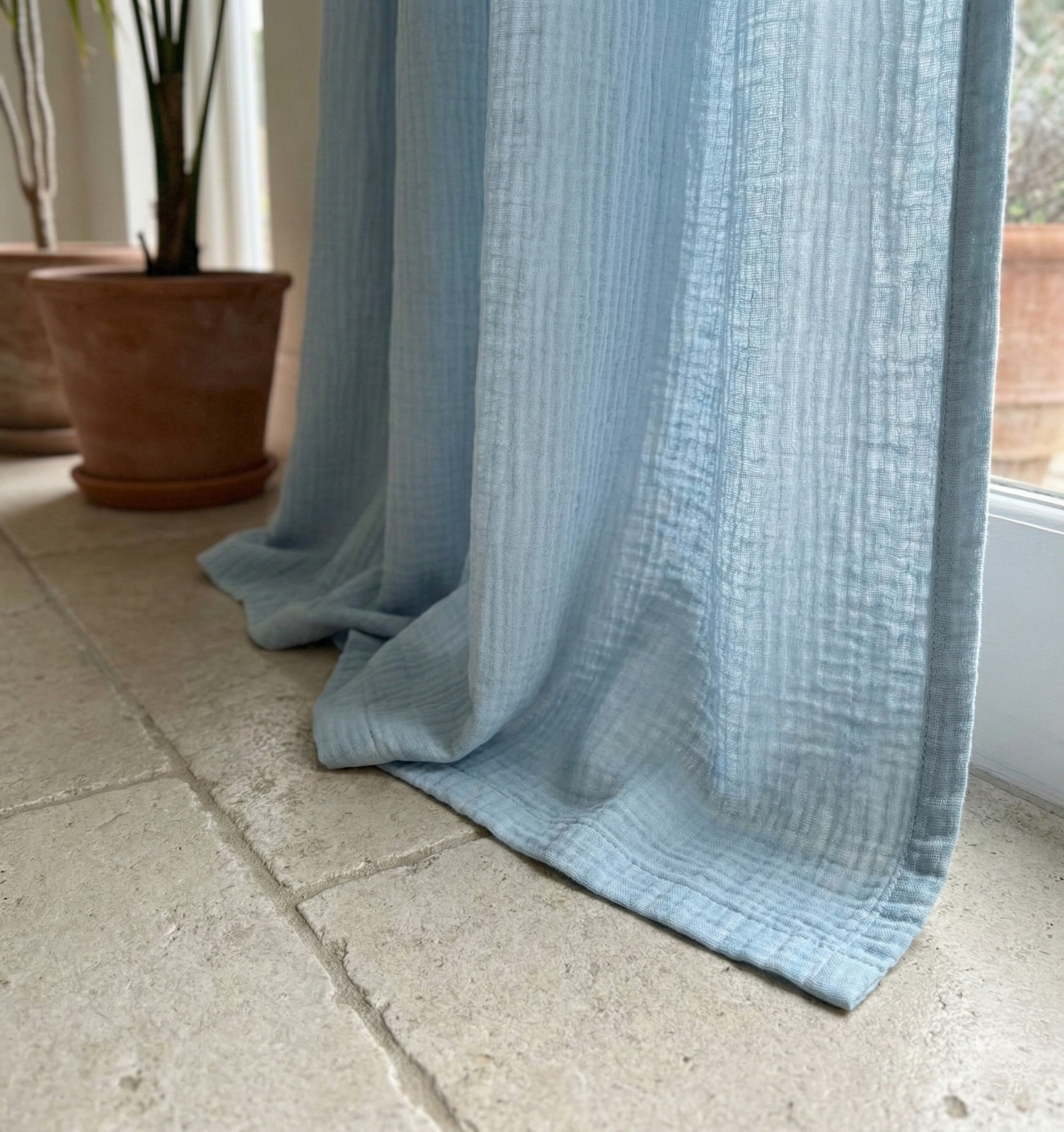 Powder Blue Crinkled Muslin Window Curtain – One Panel, Home Living Room Drapes