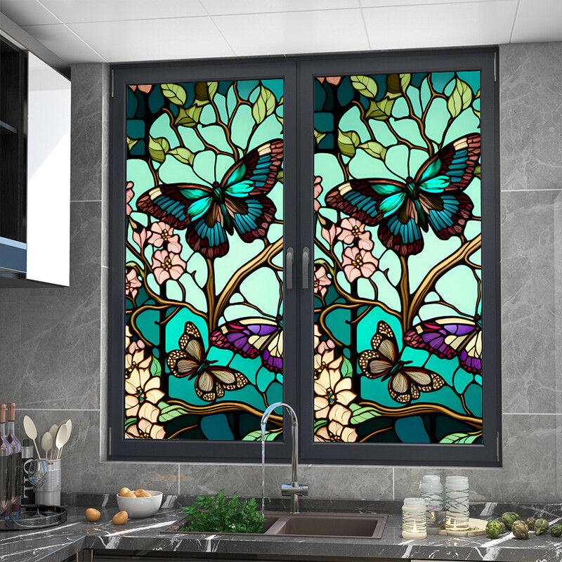 Colorful Retro Flower Birds Window Glass Electrostatic Stickers Removable