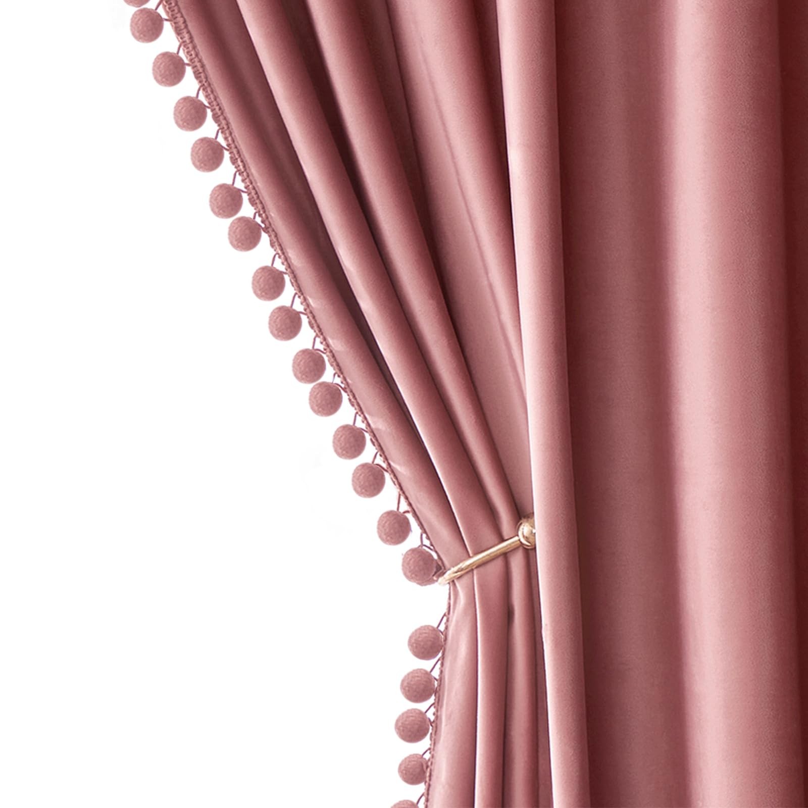 Blush Pink Pom Pom Velvet Curtains for Kids Bedroom/Living Room Darkening The…