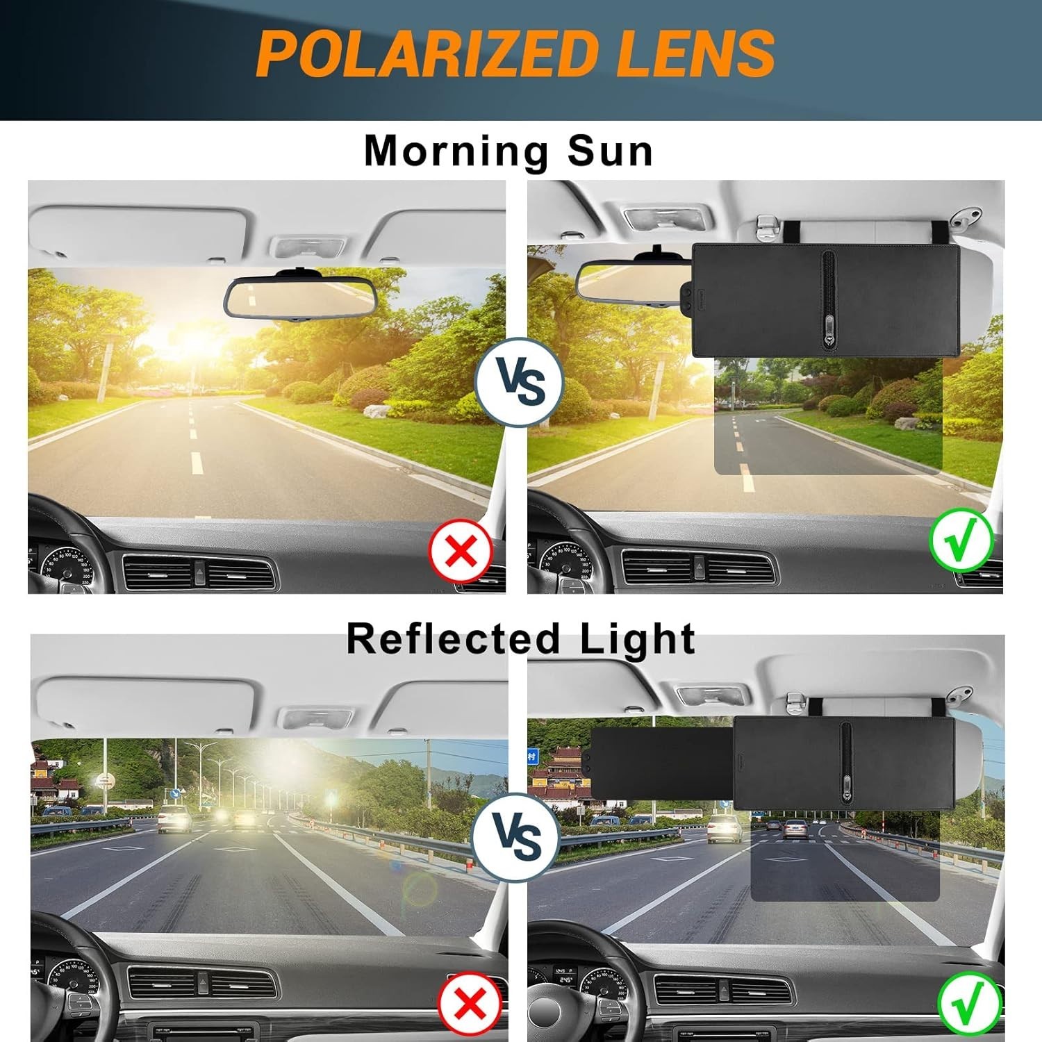 Visor Extension for Car Visor, Polarized Sun Visor Extender with Zipper, One Pul