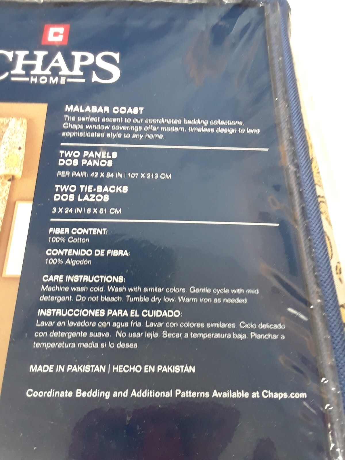 CHAPS Home MALABAR COAST Panels (2 panels + 2 tie-backs) 100% cotton YELLOW *New