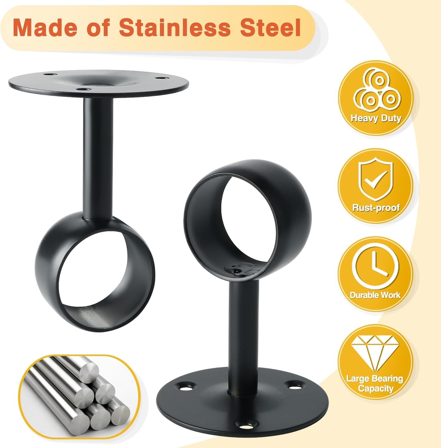Curtain Rod Holder Bracket 38mm DiaCloset Rod Holders Wall Mount,Ceiling Moun…