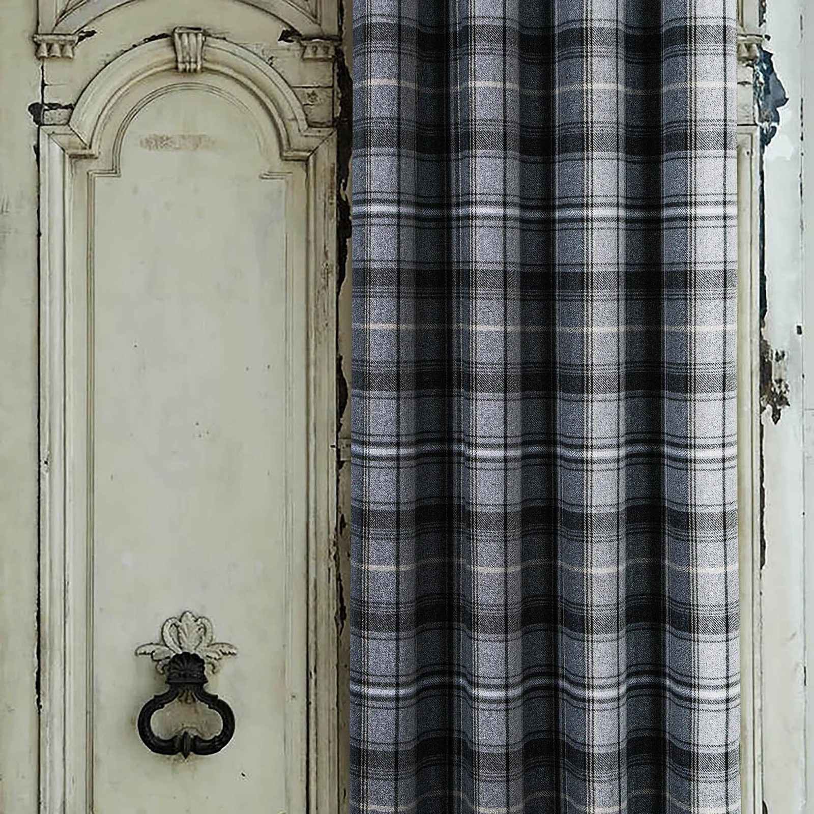 always4u 100% Blackout Woolen Look Plaid Curtains Modern Window Panels Black …