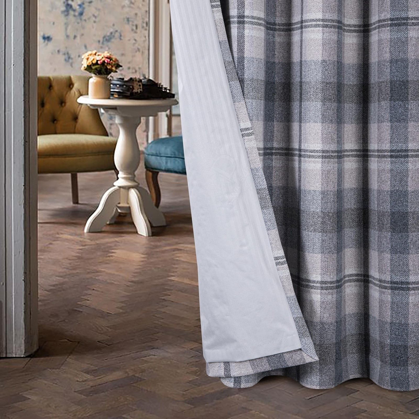 always4u Woolen Check Curtains 100% Blackout Highland Tartan Curtain Living
