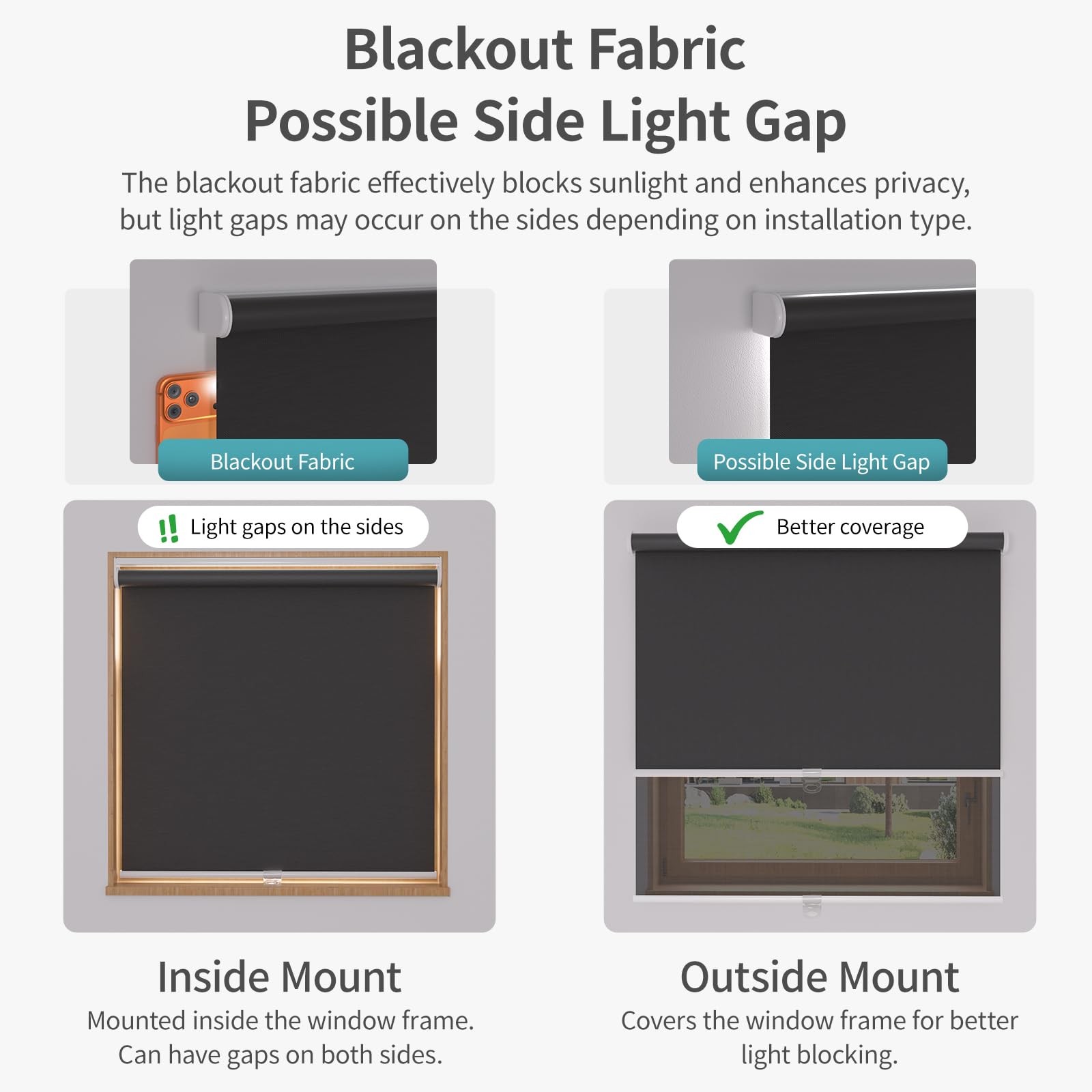 Myshade Blackout Cordless Roller Shades Room Darkening Free-Stop Roll Up Blinds