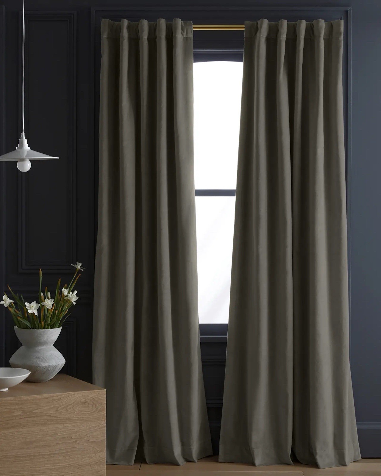 NWOT Quince Cotton Velvet blackout Curtain Panel Set 2 Panels Light Grey 48 X 84