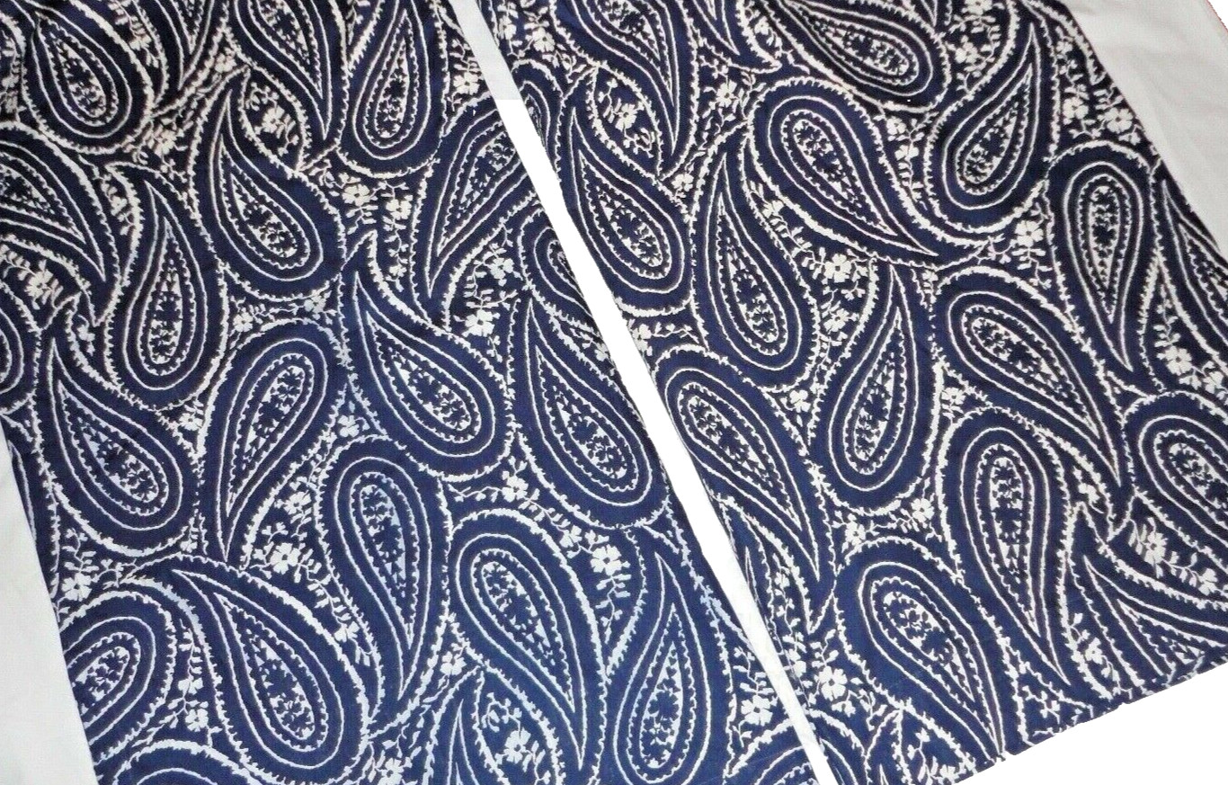 CHAPS ALLISTAR BLUE & WHITE PAISLEY MEDALLION (2) UNLINED CURTAIN PANELS 42 X 82