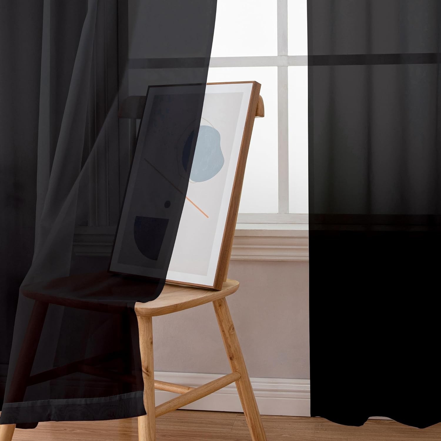 Simplebrand Black Sheer Curtains 84 Inches Long, Light Filtering Rod Pocket Soli