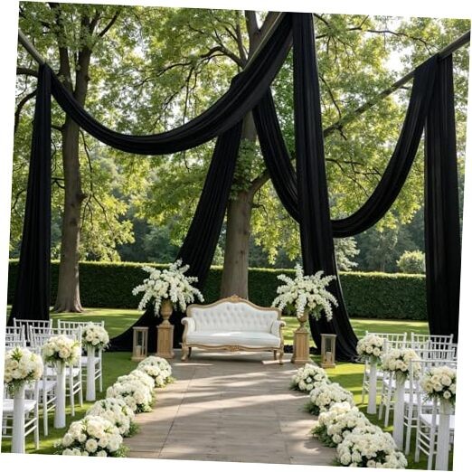 10ftx40ft Ceiling Curtain for Wedding Parties – 60″W x 480″L (Pack of 2) Black