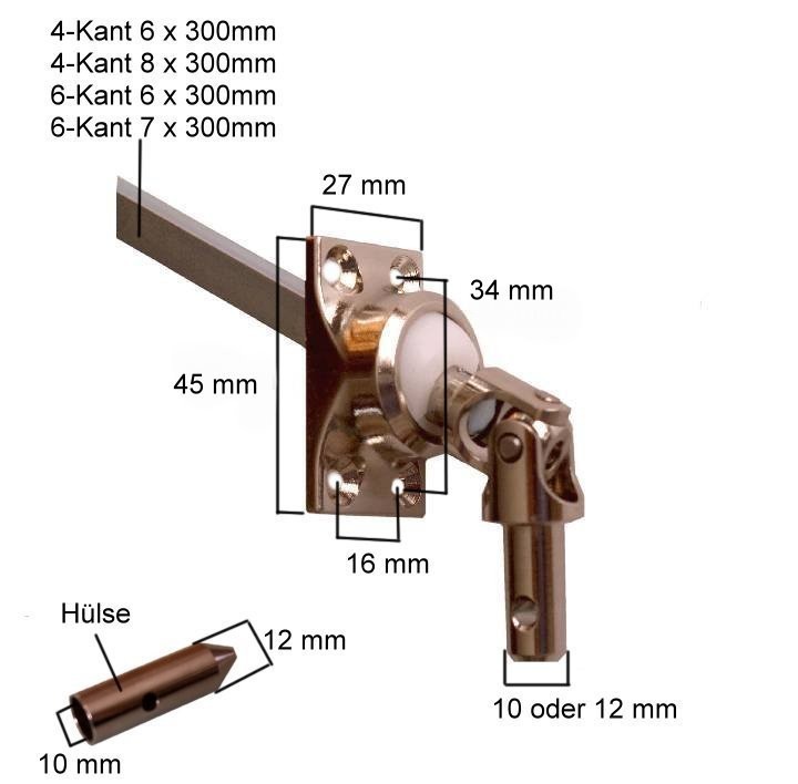Roller Shutter Crank Joint 45° Joint Plate 27×45 Crank Rod Pin 10, 12, GE