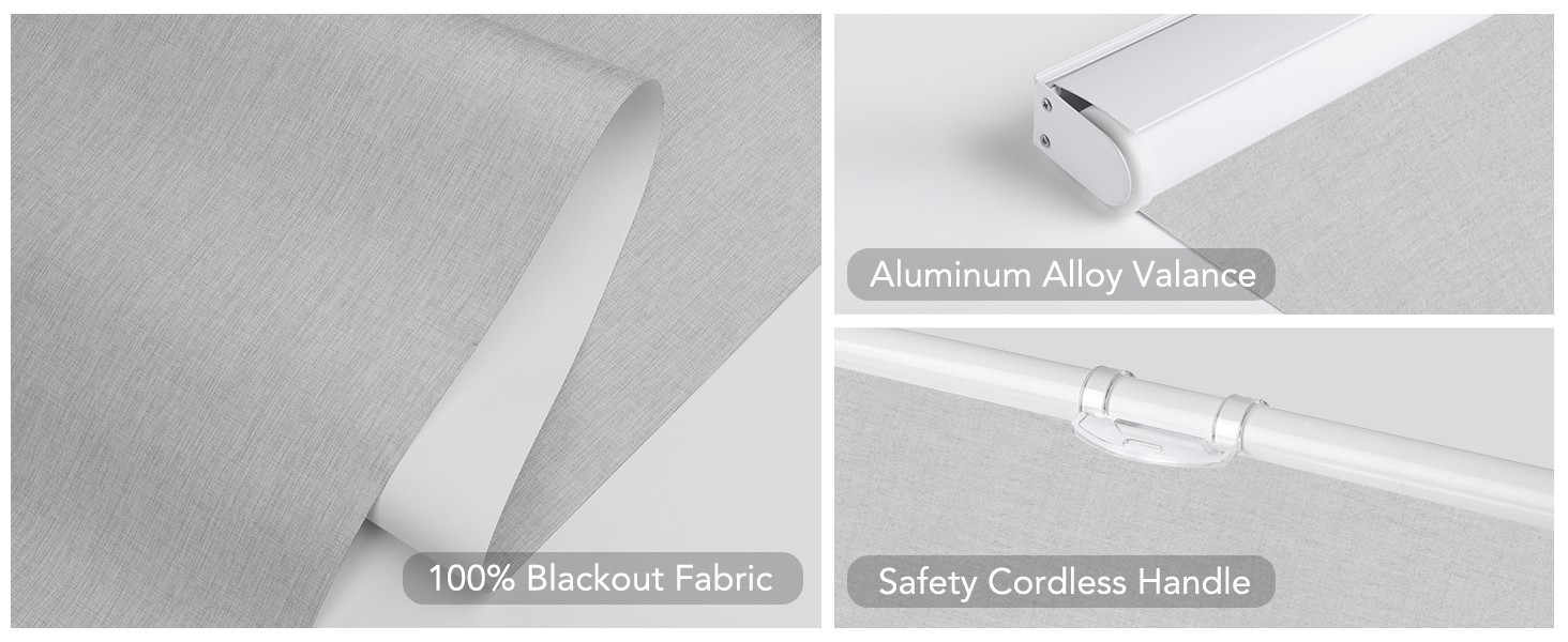 Roller Window Shades Free-Stop Cordless Blackout Blinds, Thermal Insulated Pull