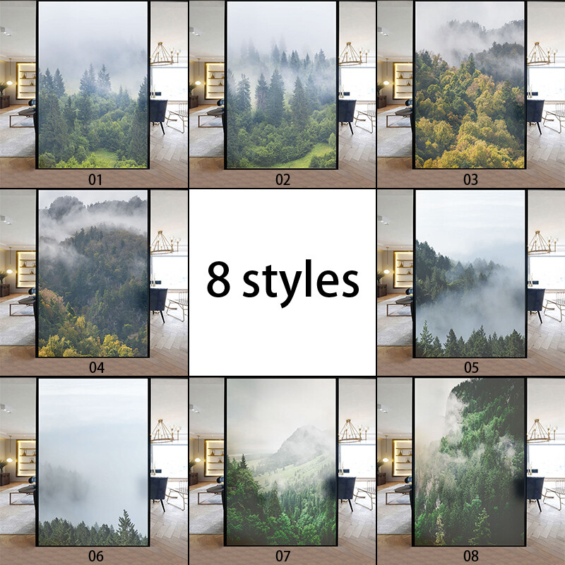 Home Window Film Static Cling Stained Forest Scenery 3D Frosted Decor US