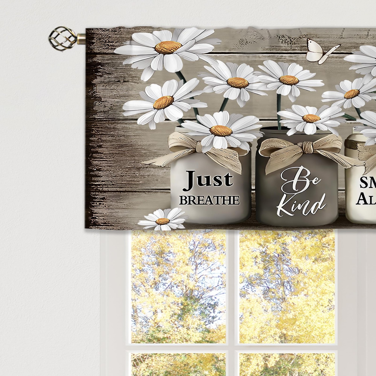 Farmhouse Floral Curtain Valance for Window Treatments Daisy Rustic Vintage F…