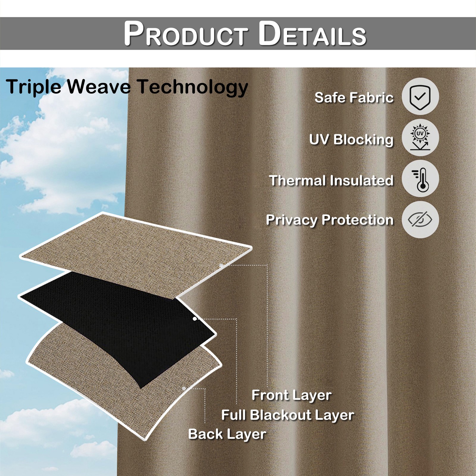 Outdoor Curtains for Patio Waterproof & Windproof Cordless Extra Wide Drapes