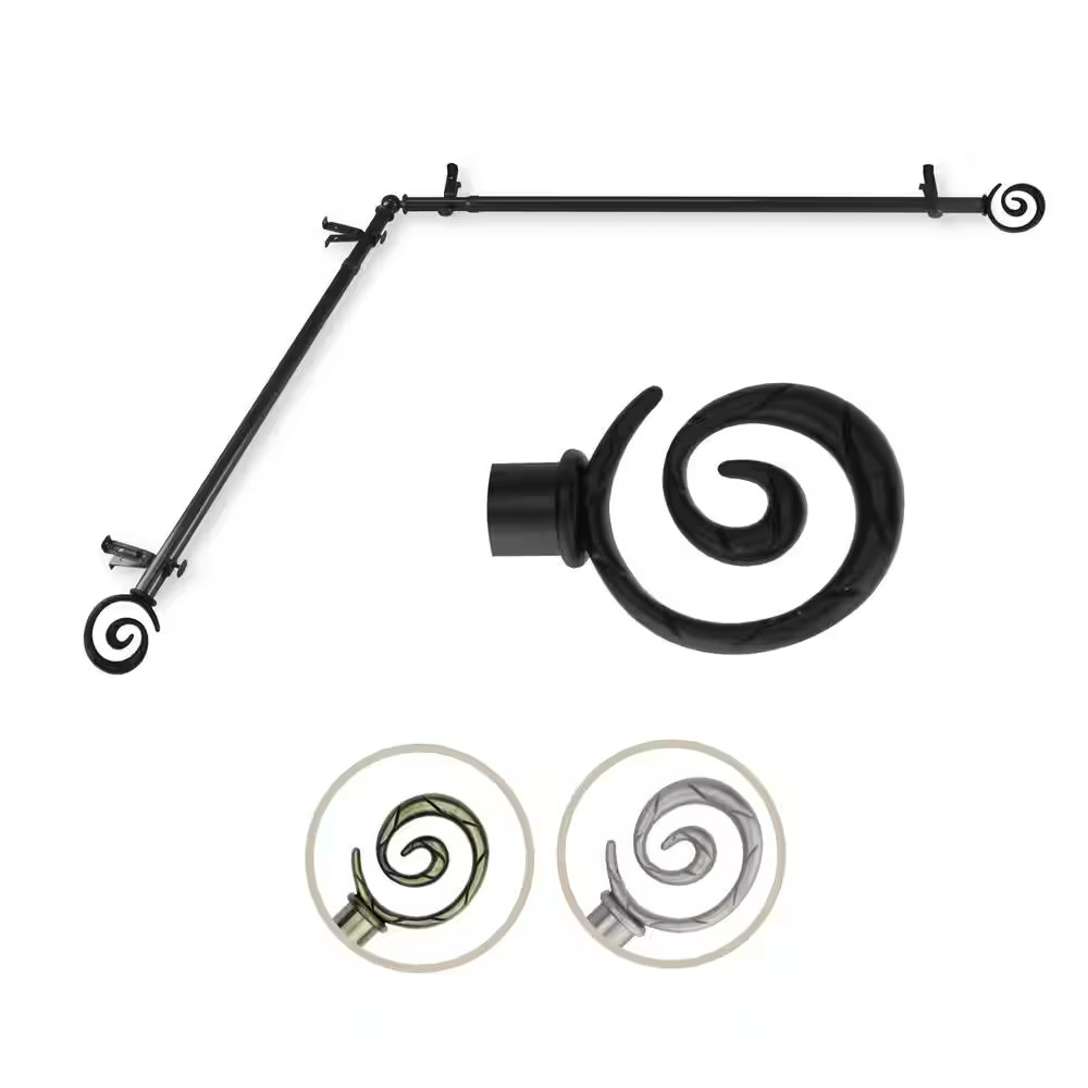 13/16″ Dia Adjustable 28″ to 48″ Single Corner Window Curtain Rod in Black with